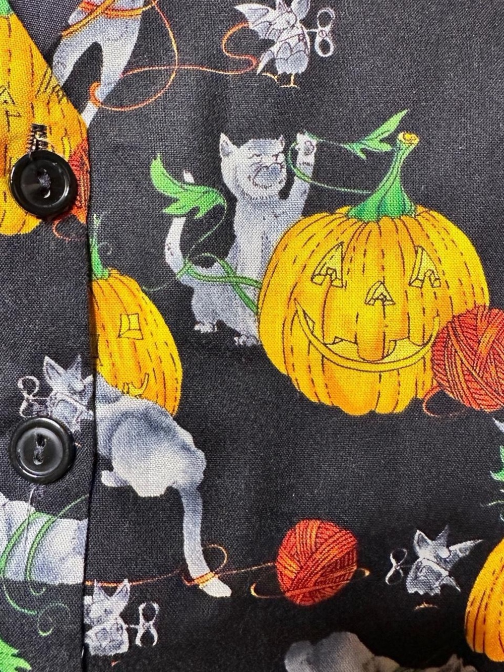 Vintage 90s Halloween Vest Cats Bats Pumpkins 2X